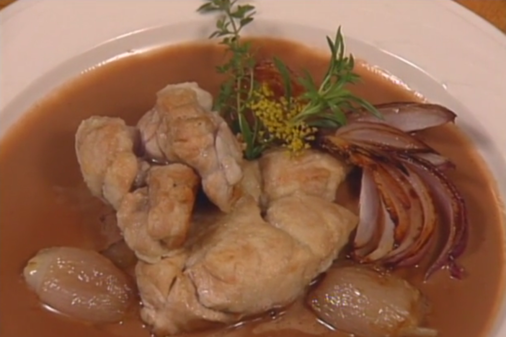 Sweetbreads with a Balsamic Mustard Demi-glace and Roasted Shallots