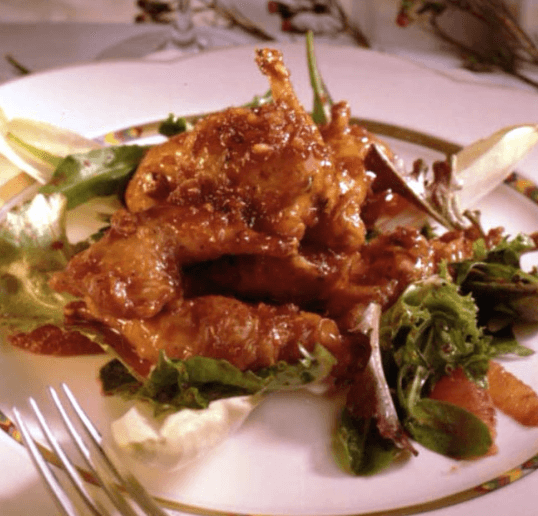 Mandarin Quail with Blood Oranges and Baby Greens