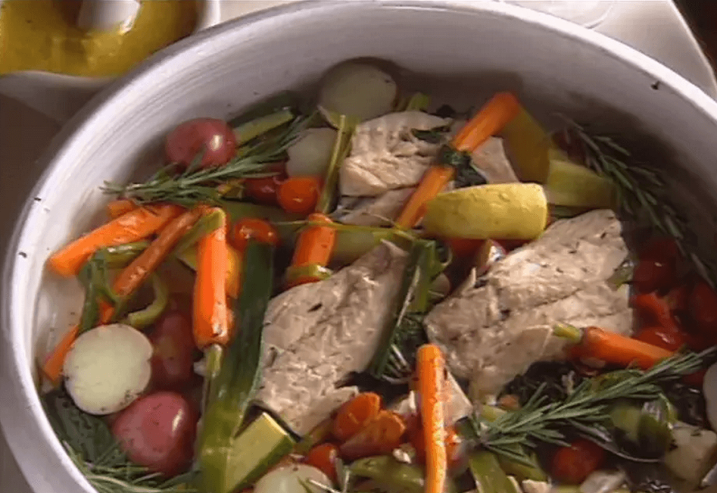 Provençal Poached Cod and Vegetables with Garlic Sauce