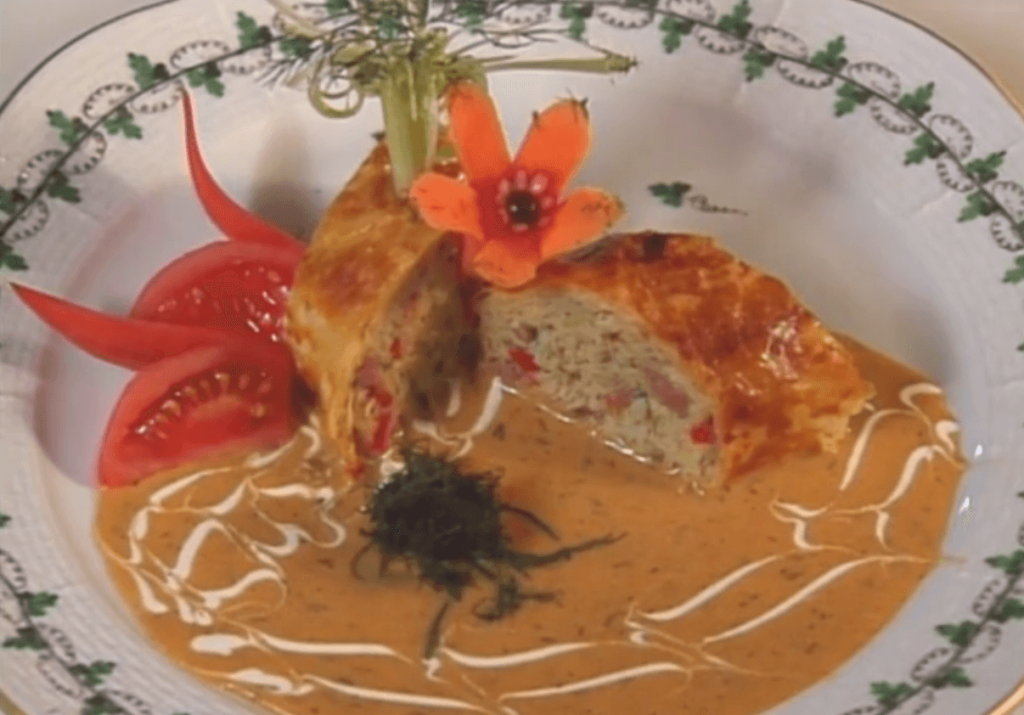 Ham Strudel Budavari Art with Dill and Paprika Sauce