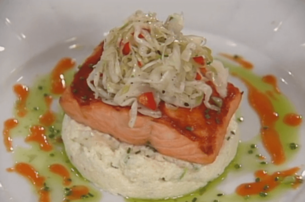 BBQ Salmon on White Cheese Grits