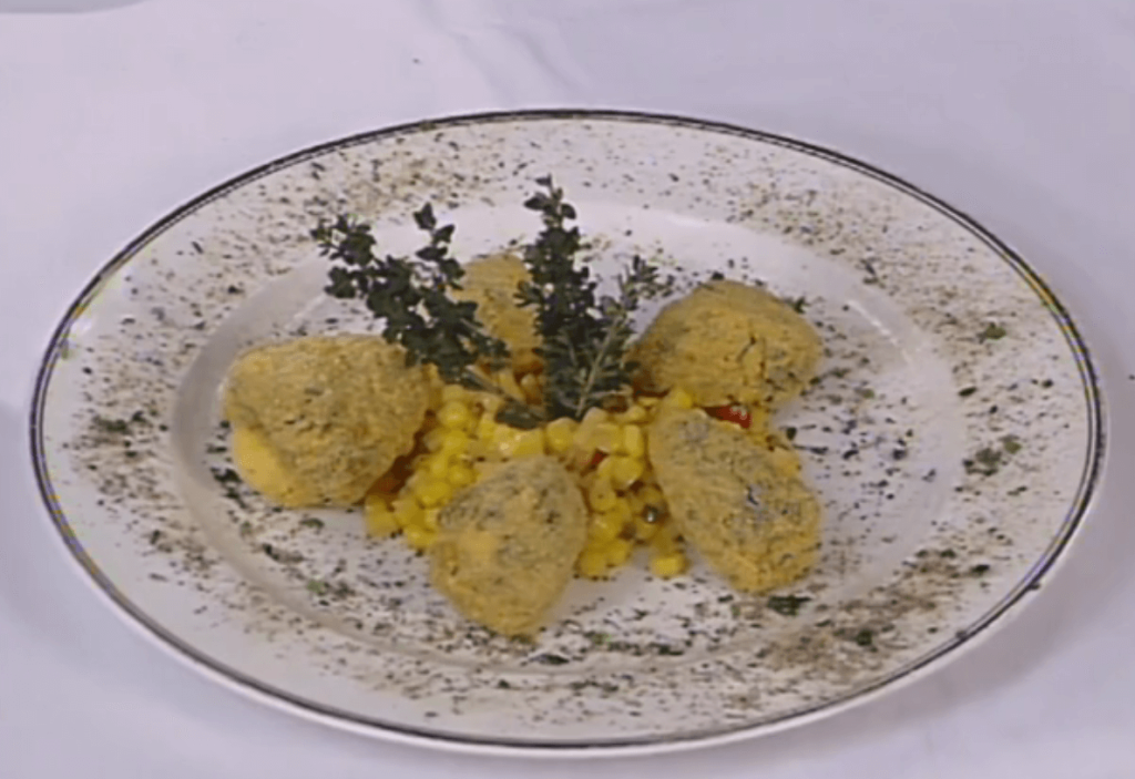 Morels Stuffed with Herb Cheese with Corn Relish