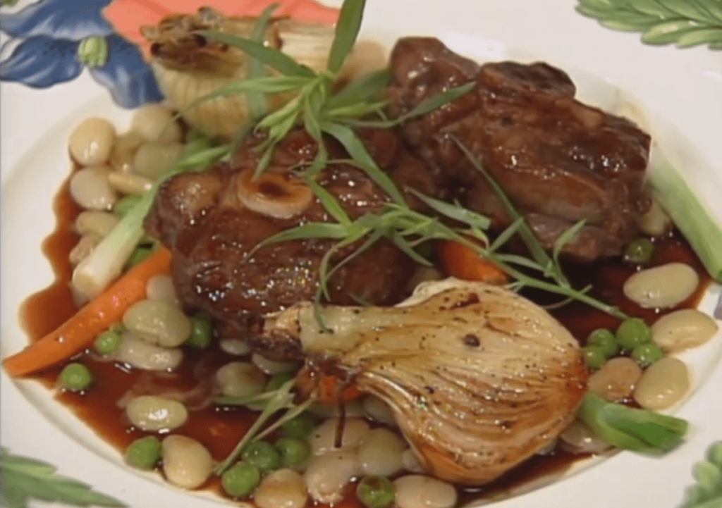 Braised Lamb Hocks with Roasted Vidalia Onions and Butter Beans