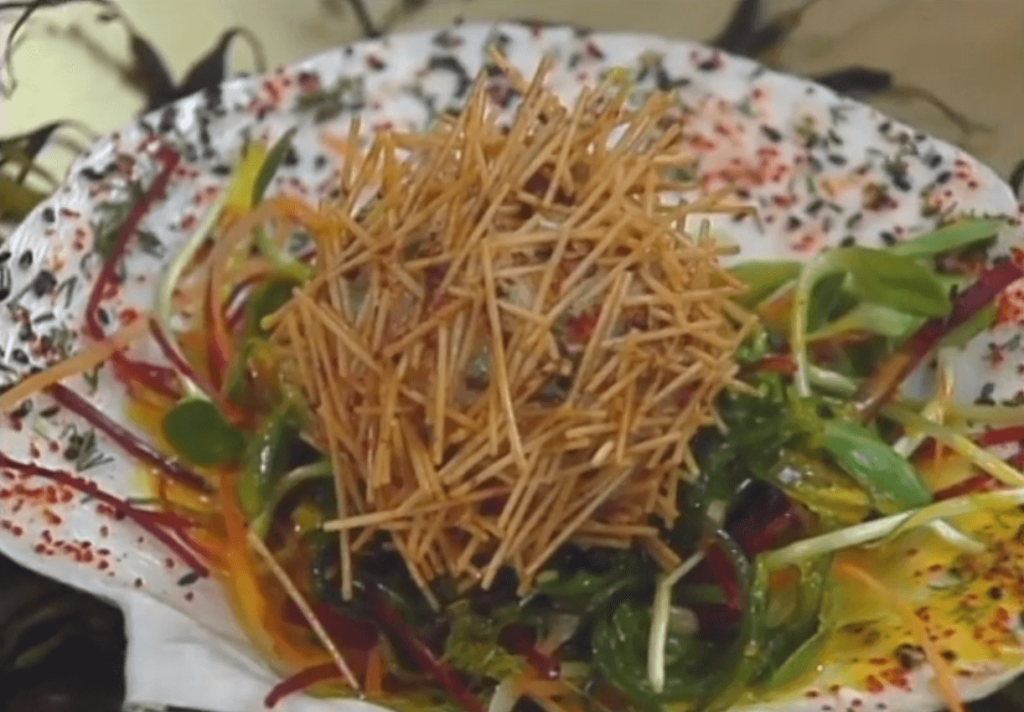 Scallops and Sea Urchins with Caviar and Wakame-Sunflower Sprout Salad
