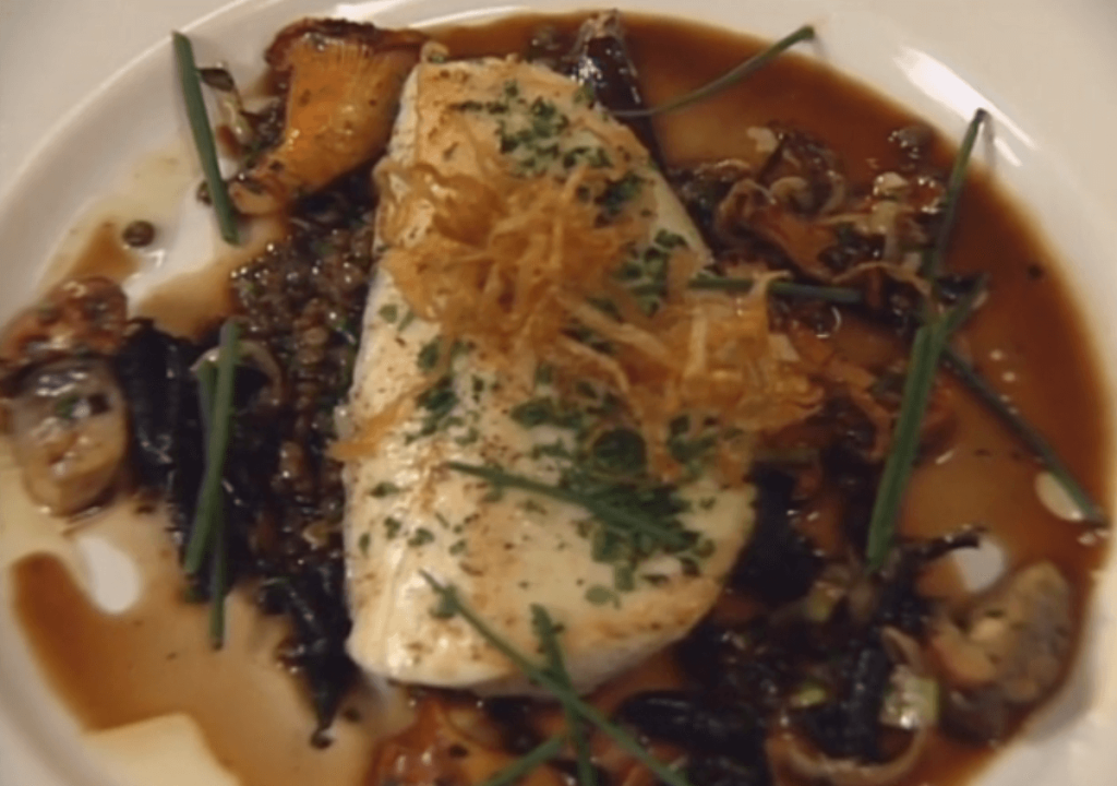 Crusted Halibut on Green Lentils