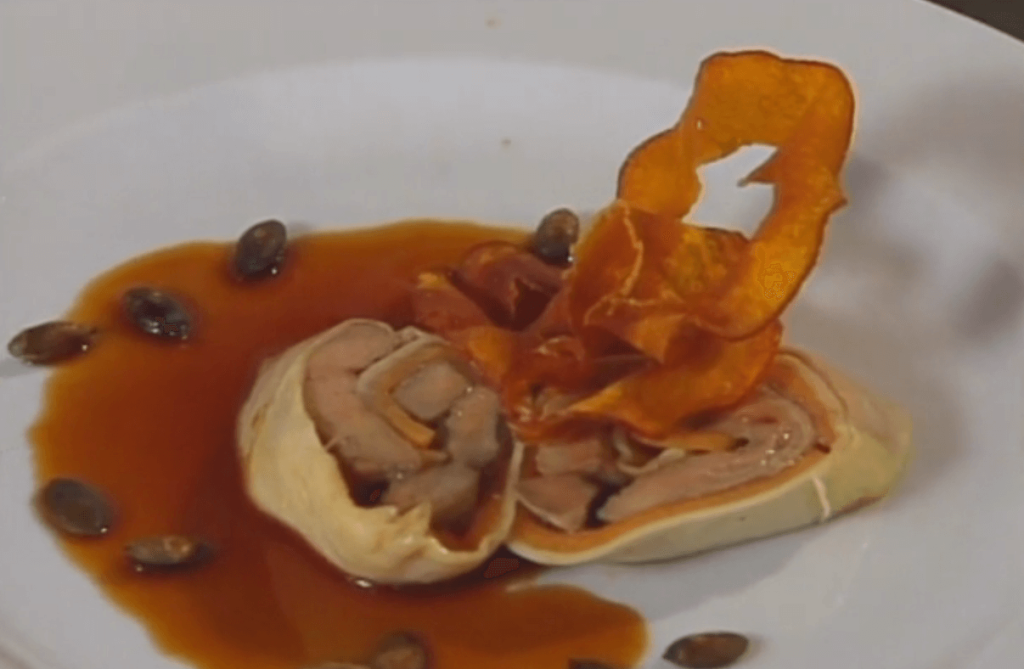 Pumpkin-Goose Liver Crêpe with Hard Cider Sauce