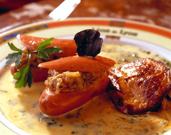 Potato Stuffed with Pig’s Feet and Foie Gras, Truffles, and Mushrooms
