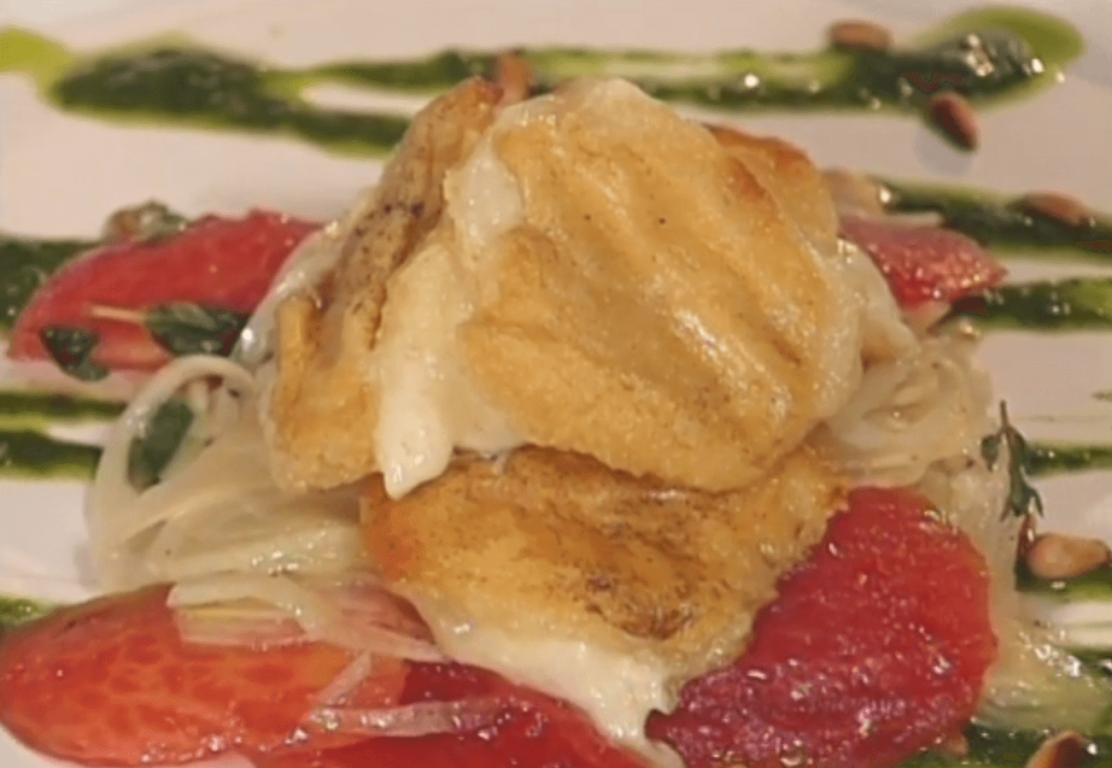 Grilled Buffalo Provolone with Marinated Tomatoes and Fennel Salad