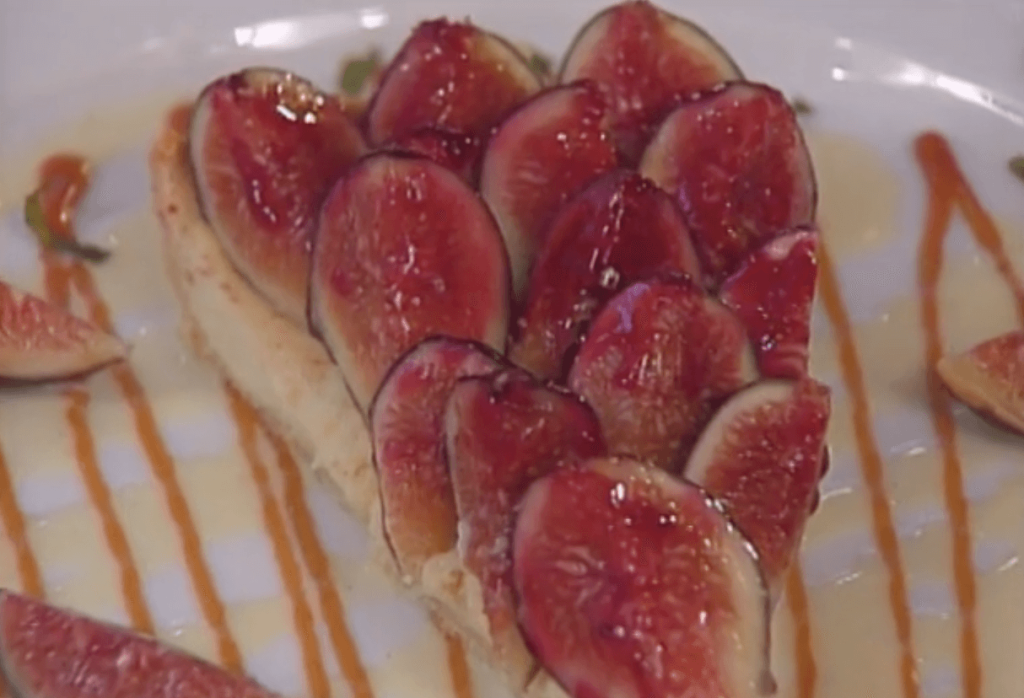 Provencal Fig Tart with Cognac Crème Anglaise and Caramel Sauce