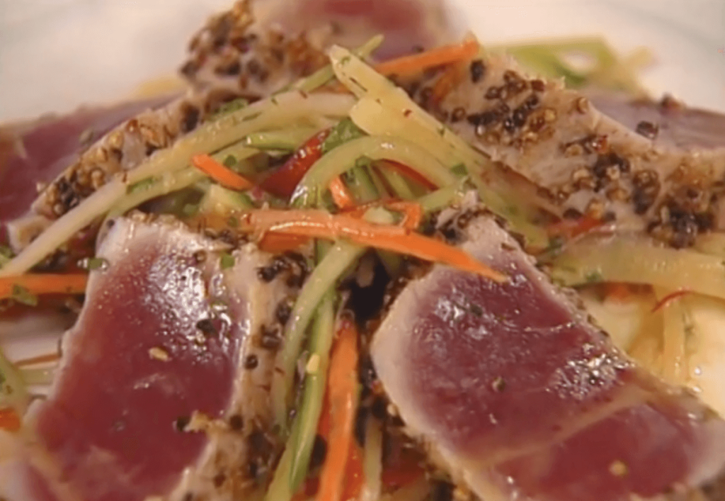 Charred Rare Tuna with Radish Salad and Soy-Ginger Vinaigrette
