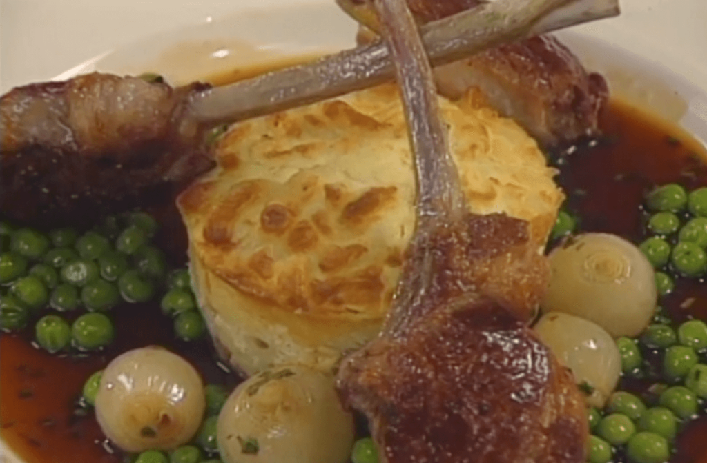 Lamb Chops with Goat Cheese-Macaroni Souffle