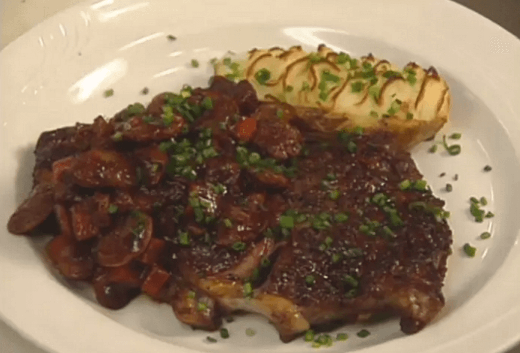Ribeye Steaks with Venison Chili and Twice-baked Potatoes