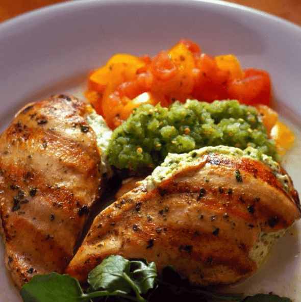 Chicken Breasts Stuffed with Cilantro Pesto Goat Cheese