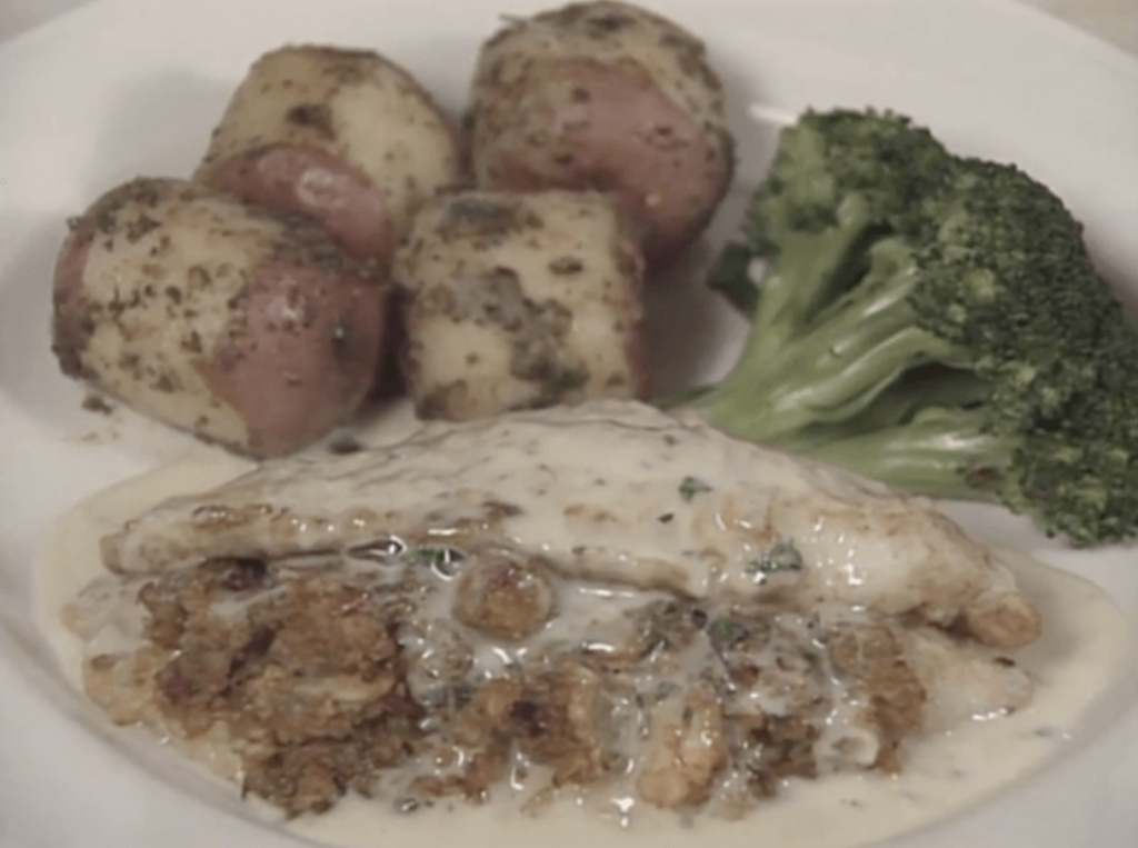 Panéed Catfish with Crayfish Stuffing in an Herb Butter Sauce