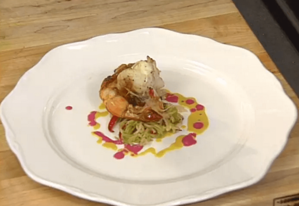 Sugar Cane-speared Gulf Shrimp with Tamarind–Orange Honey Glaze