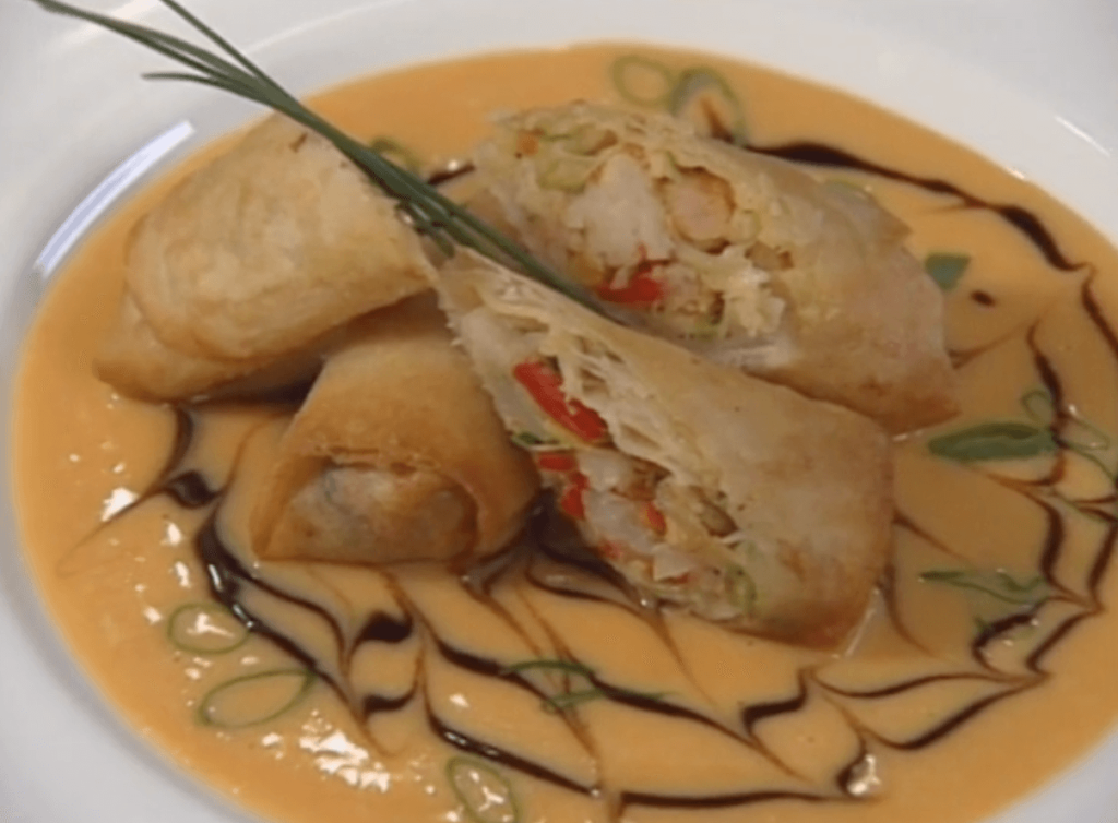 Crawfish Spring Rolls with Root Vegetables and Crawfish Beurre Blanc