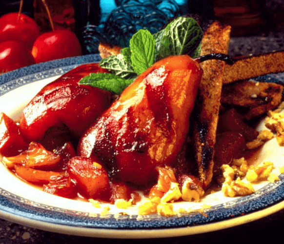 Grilled Peaches with Grilled Walnut Bread