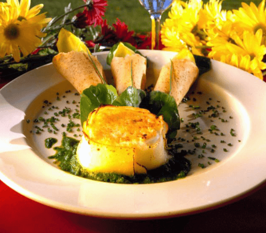 Warm Goat Cheese Roulade with Chive Dressing