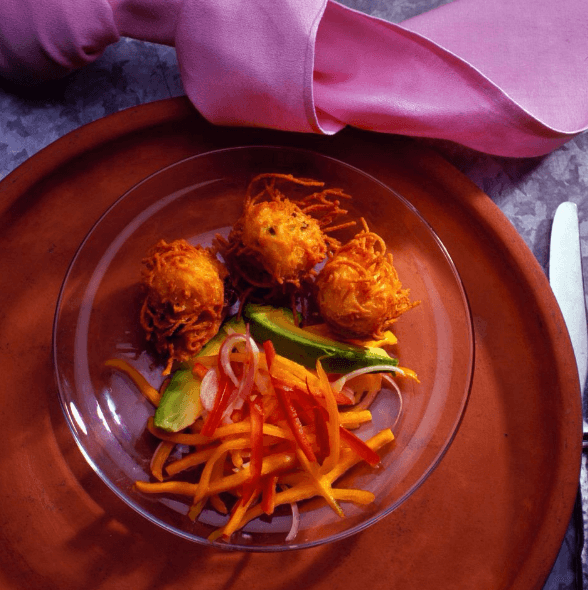 Deep-fried Crab Balls with Jicama-Pepper Panache