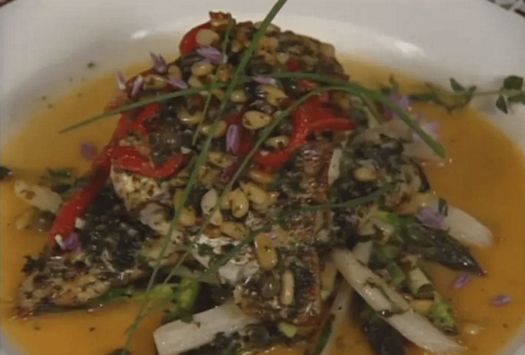 Herb-crusted Red Snapper with Pine Nut-Herb Sauce