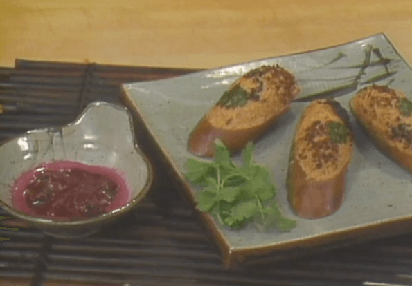 Shrimp and Crab Toast on French Baguettes with Fresh Plum Sauce
