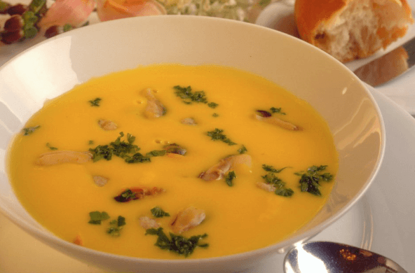Cream of Mussel Soup with Marrow Dumplings